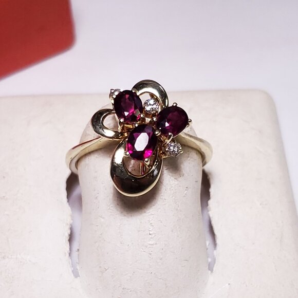 Estate .72ctw Natural Oval Rubellite & Diam polished pedal 14Kt Y/Gold Ring23325 - Picture 1 of 6